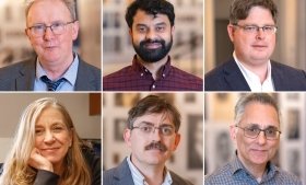 Six Yale faculty members were honored for their commitment to teaching in a ceremony held on April 28, 2025. Top row: Joe Cleary, Abhishek Bhattacharjee, Cormac O’Dea; Bottom row: Christine DiMeglio, John Hall, Michael Della Rocca.