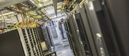 A person maintains a server used for data-intensive social science research at Yale.