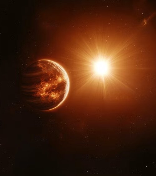 AI-generated illustration of a "hot Jupiter," a large, intensely hot planet about the size of Jupiter or Saturn. Image credit: Michael Helfenbein