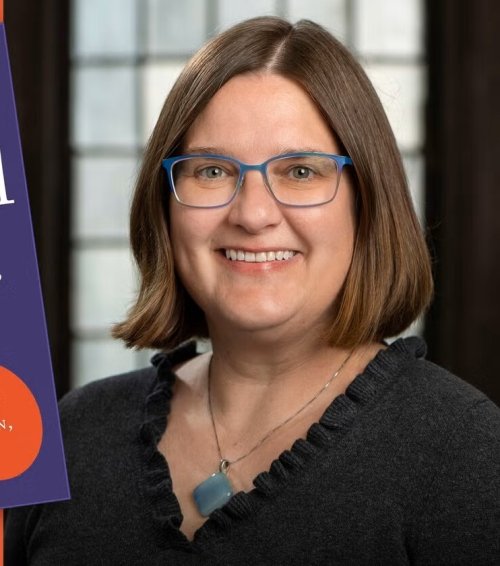 A headshot of Rene Almeling alongside the cover of her new co-edited book, "Seminal: On Sperm, Health, and Politics."