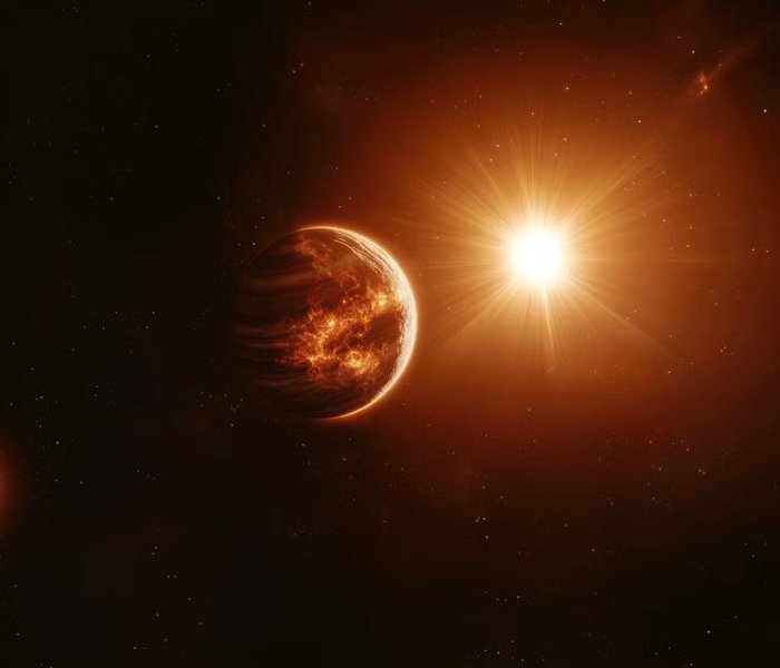 AI-generated illustration of a "hot Jupiter," a large, intensely hot planet about the size of Jupiter or Saturn. Image credit: Michael Helfenbein