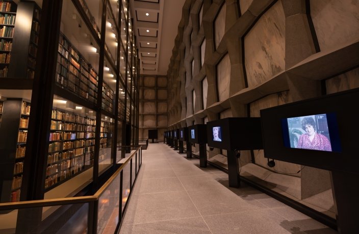 The book stacks at the Beinecke Library