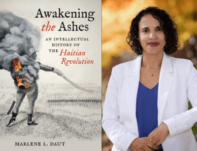 Book cover Awakening the ashes and Prof Daut