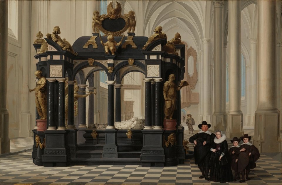 Painting of a Family beside the Tomb of William of Orange in the Nieuwe Kerk, Delft, Dirck van Delen, 1645. Image courtesy of the Rijksmuseum.  