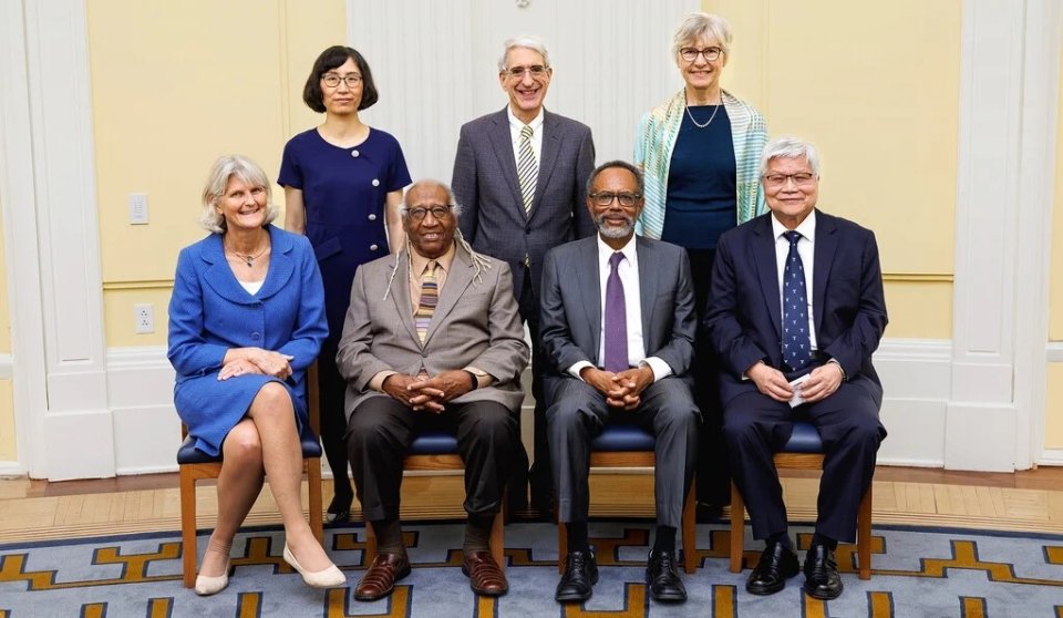 Gooding-Williams and three other Yale alumni sitting for a photo after being awarded the 2023 Wilbur Cross Medal from Yale’s Graduate School of Arts and Sciences Alumni Association.