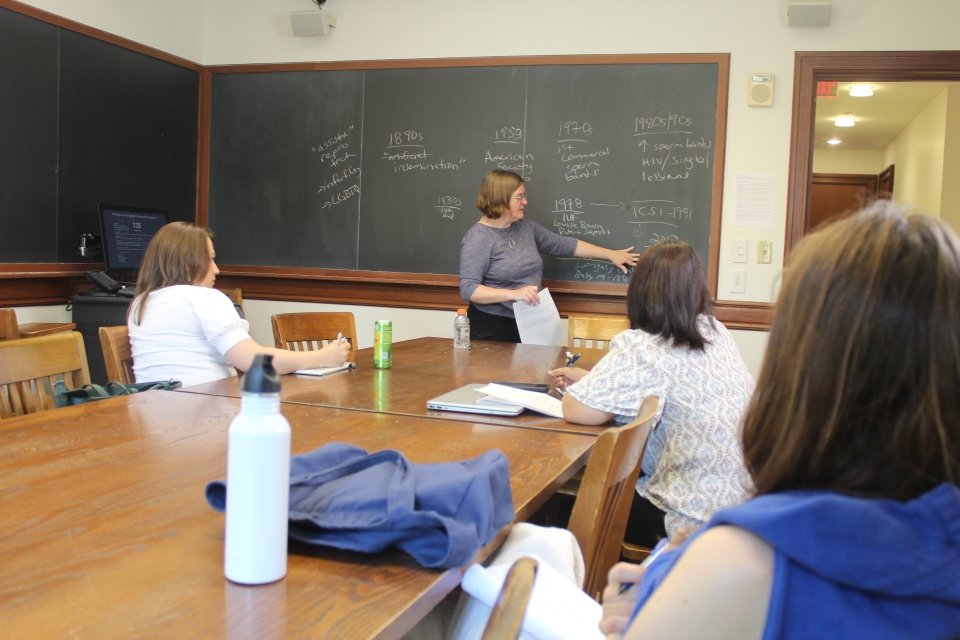 Alemling lecturing on the history of assisted reproduction. Photo credit: Abiba Biao.
