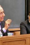 Bob Woodward and Akhil Amar in conversation at the Law School on Oct. 19. (Photo by Alaina Pritchard)