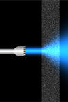 Graph showing a flashlight shining blue light through a substance represented as a vertical bar. 