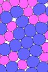 A colorful graph, full of circular shapes, all close to each other, on awhite background (which can only be seen from the small gaps between some of the circular elements). They are either dark or light purple. The distribution of color is pretty even. 