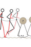 A diagram showing three anthropomorphous figures running. 